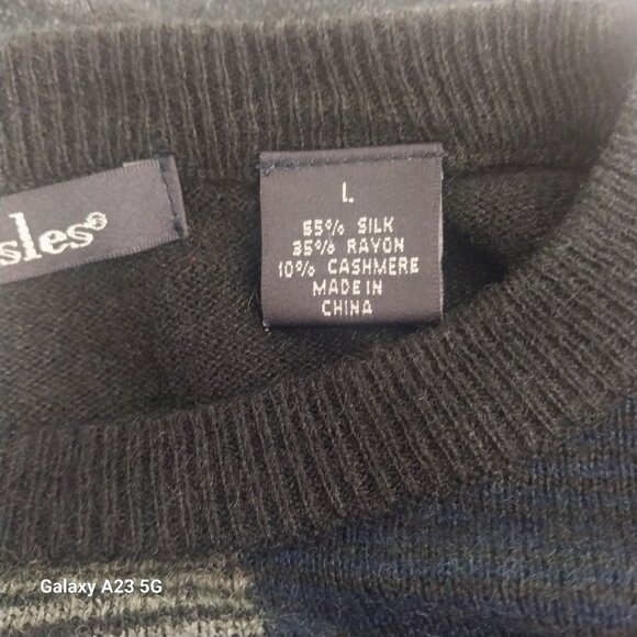 55% Silk Vintage Northern Isles Patchwork Sweater L 35% Rayon 10% Cashmere Hand - Picture 3 of 7